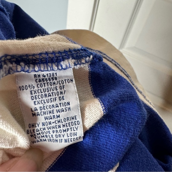 Polo Ralph Lauren Rugby Polo Shirt Blue White Striped Long Sleeve Men's Medium - Picture 12 of 12